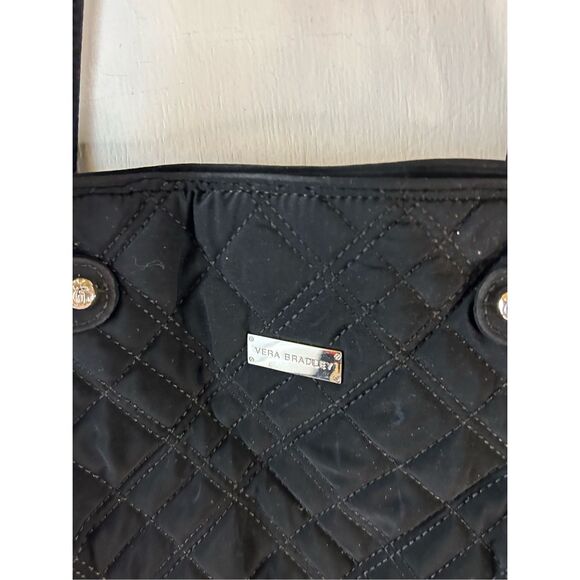 Vera Bradley 16x12" black quilted shoulder bag purse magnectic closure zebra lin - Picture 3 of 9